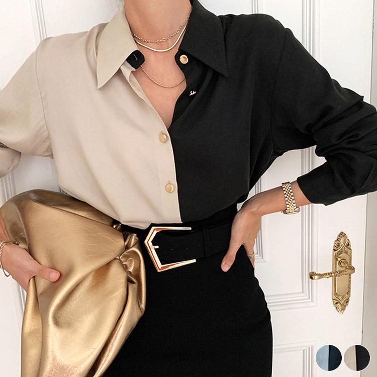 長袖 ブラウス レディース とろみ シフォン シャツ かっこいい クール バイカラー アシンメトリー 秋 冬 おしゃれ 韓国 メール便送料無料 Jo Tb 3708 海外ファッション Joyfeel 通販 Yahoo ショッピング