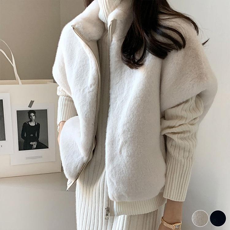 新品未使用ESMOK ファーベスト ファーベスト レディース 袖付き 半袖 韓国 ハイネック アウター