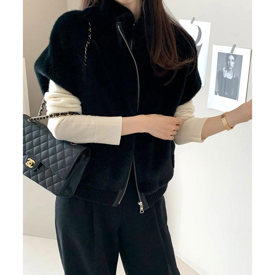 ファーベスト レディース 袖付き 半袖 韓国 ハイネック アウター