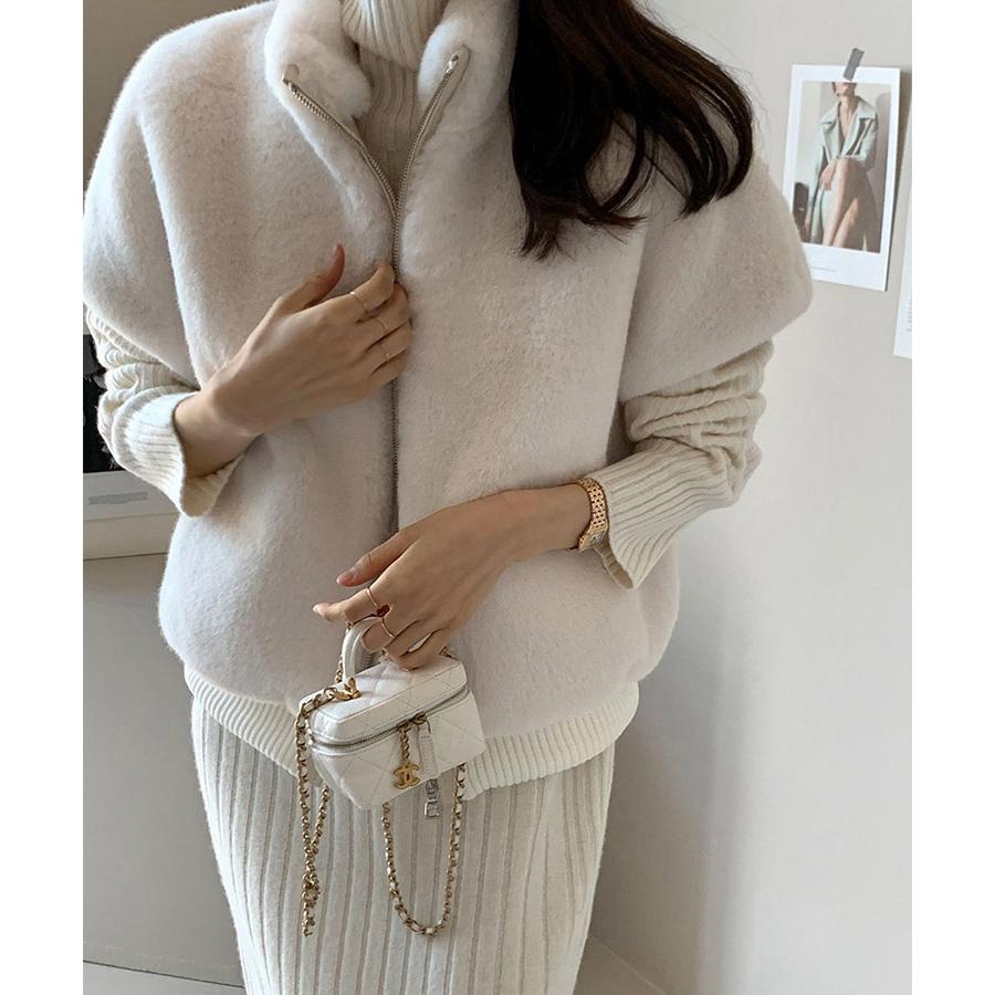 新品未使用ESMOK ファーベスト ファーベスト レディース 袖付き 半袖 韓国 ハイネック アウター