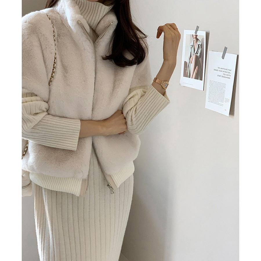 ファーベスト レディース 袖付き 半袖 韓国 ハイネック アウター