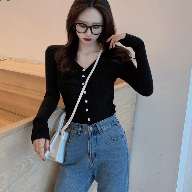 ニット カーディガン レディース 長袖 Vネック トップス 無地 黒 白 青 緑 黄 韓国 メール便送料無料 Jo Tt 2770 海外ファッション Joyfeel 通販 Yahoo ショッピング