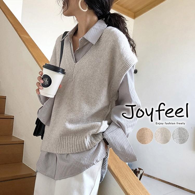 ニット ベスト レディース 無地 ニットベスト Vネック 大きめ ゆったり 韓国 メール便送料無料 Jo Tt 2797 海外ファッション Joyfeel 通販 Yahoo ショッピング