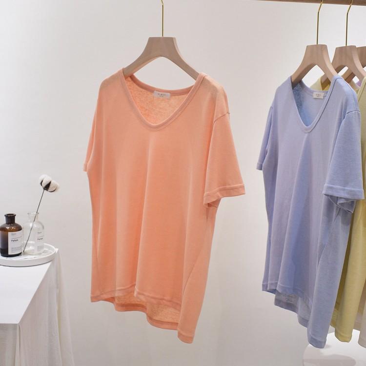 ｔシャツ レディース 半袖 ｖネック ゆったり トップス 無地 ピンク 白 青 イエロー オレンジ 紫 韓国ファッション メール便送料送料無料 Jo Tt 3097 海外ファッション Joyfeel 通販 Yahoo ショッピング
