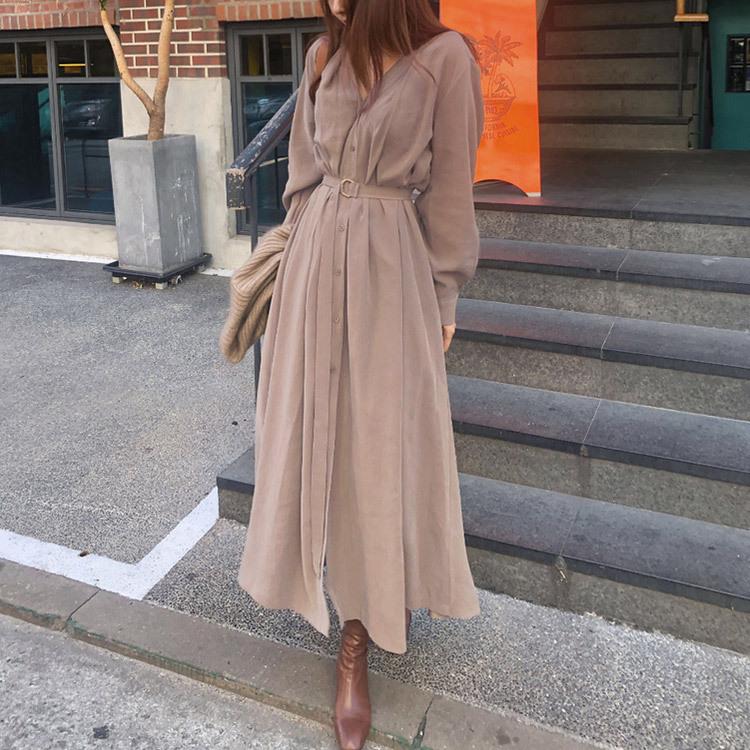ワンピース レディース 長袖 シャツ Vネック エレガント ロングワンピース シャツワンピース ゆったり ベージュ ピンク 韓国ファッション メール便送料無料 Jo Wn 3468 海外ファッション Joyfeel 通販 Yahoo ショッピング
