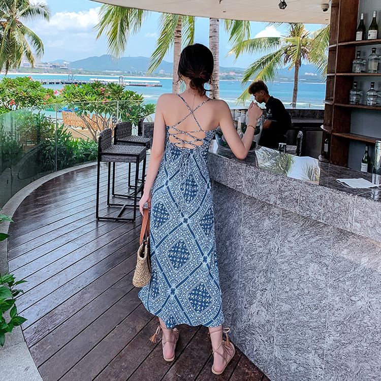 ロングワンピース レディース エスニック柄 ワンピース ロング キャミソール 背中みせ ブルー キャミソールワンピース バカンス リゾート 韓国 メール便送料無料 Jo Wn 3659 海外ファッション Joyfeel 通販 Yahoo ショッピング