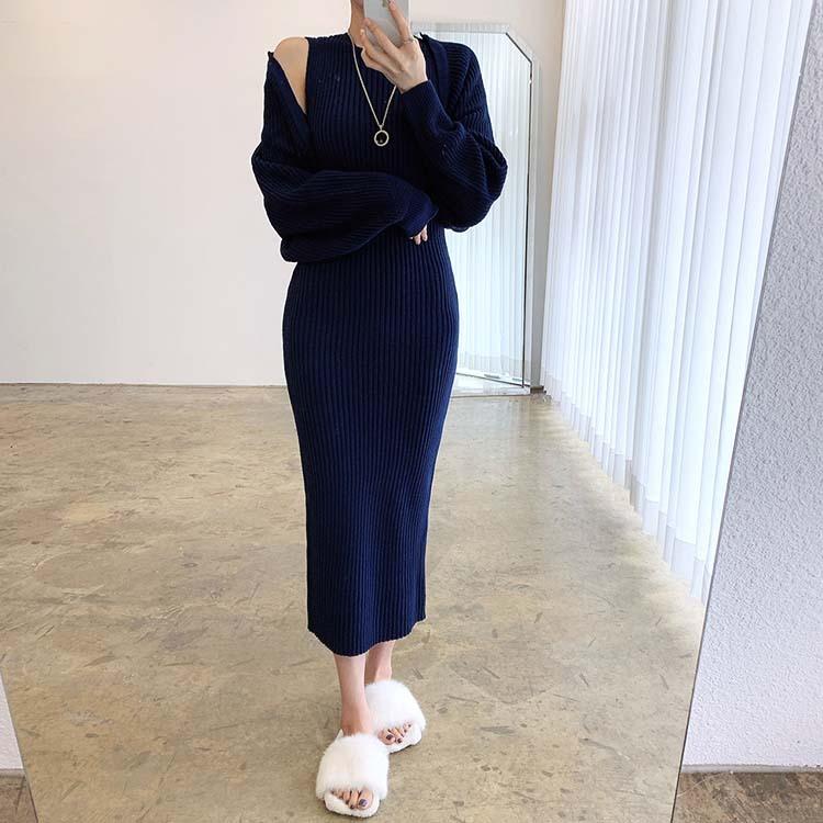 ワンピース カーディガン レディース ニット ノースリーブ ニットアップ リブニット リブ編み タイト ロングワンピース ショート丈 カーディガン セクシー 韓国 Jo Wn 3745 海外ファッション Joyfeel 通販 Yahoo ショッピング