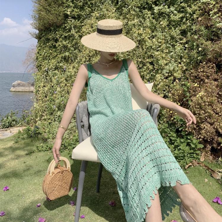 ワンピース レディース クロシェ ノースリーブ タイト ロングワンピース サマーニット キャミソール グリーン 緑 夏 体系カバー ビーチ バカンス おしゃれ 韓国 Jo Wn 4064 海外ファッション Joyfeel 通販 Yahoo ショッピング