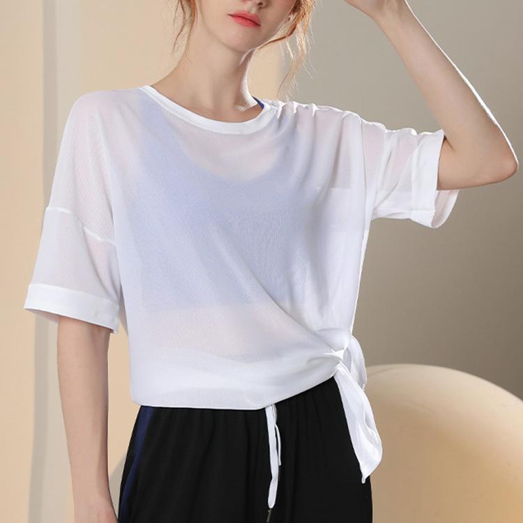 Tシャツ ヨガトップス レディース ヨガ 速乾 ヨガウェア シースルー