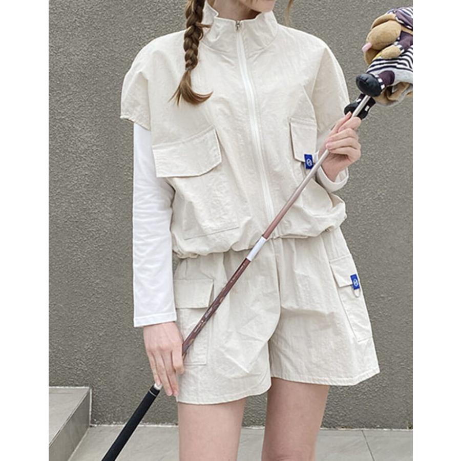 ゴルフ レディース 半袖 ベスト ジップアップ アノラック ポケット付き