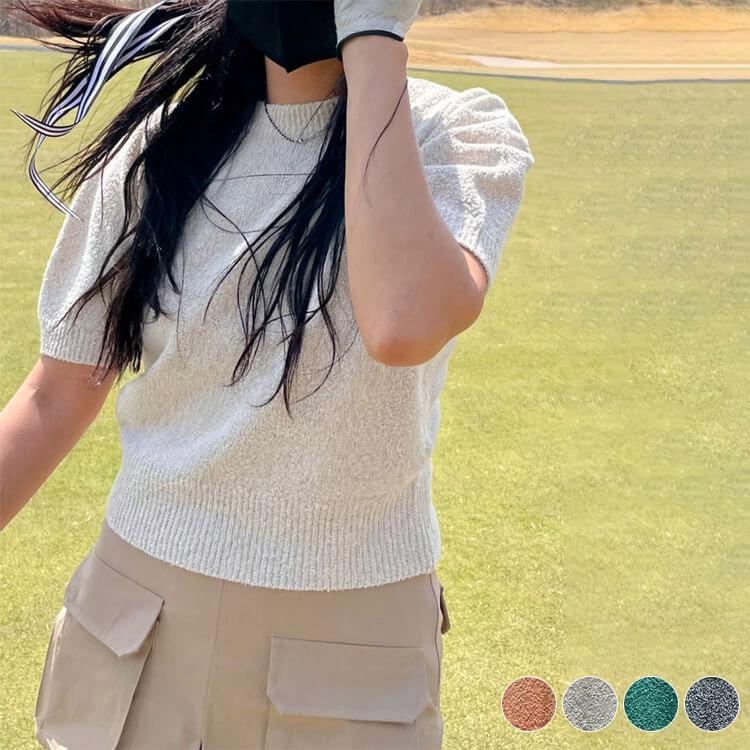 ゴルフウェア レディース 韓国 トップス 半袖 夏 ハイネック 5分