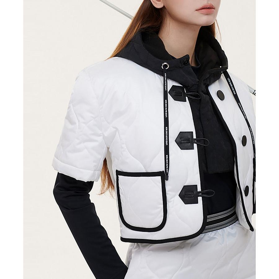 ゴルフウェア ダウンジャケット レディース ゴルフ 韓国 半袖 ショート丈 暖かい ダウン アウター 秋 冬 スポーツ 配色 バイカラー 黒 白 |  | 01