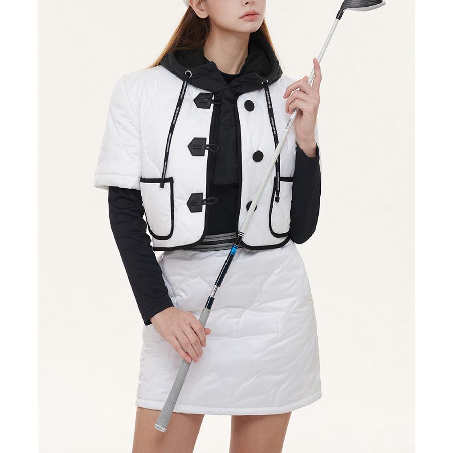 ゴルフウェア ダウンジャケット レディース ゴルフ 韓国 半袖 ショート丈 暖かい ダウン アウター 秋 冬 スポーツ 配色 バイカラー 黒 白 |  | 02
