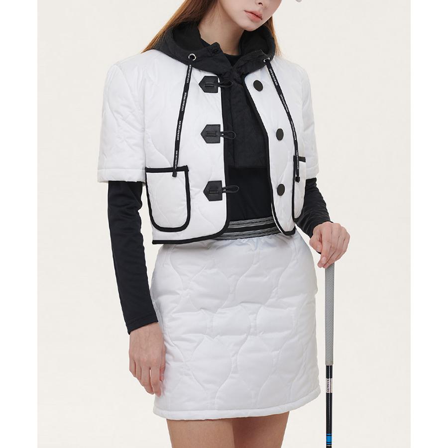 ゴルフウェア ダウンジャケット レディース ゴルフ 韓国 半袖 ショート丈 暖かい ダウン アウター 秋 冬 スポーツ 配色 バイカラー 黒 白 |  | 04