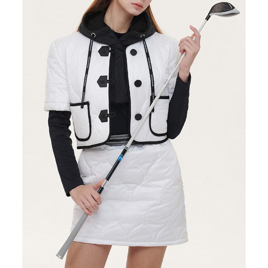 ゴルフウェア ダウンジャケット レディース ゴルフ 韓国 半袖 ショート丈 暖かい ダウン アウター 秋 冬 スポーツ 配色 バイカラー 黒 白 |  | 07
