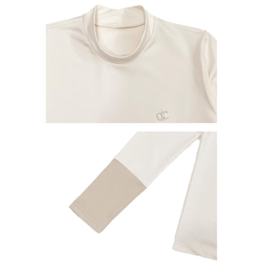 ゴルフウェア レディース 韓国 ハイネック モックネック Ｔシャツ 長袖 配色 バイカラー おしゃれ フェミニン エレガント 秋 春 冬 トップス_11