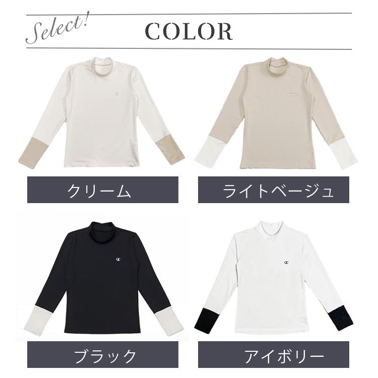 ゴルフウェア レディース 韓国 ハイネック モックネック Ｔシャツ 長袖 配色 バイカラー おしゃれ フェミニン エレガント 秋 春 冬 トップス_12
