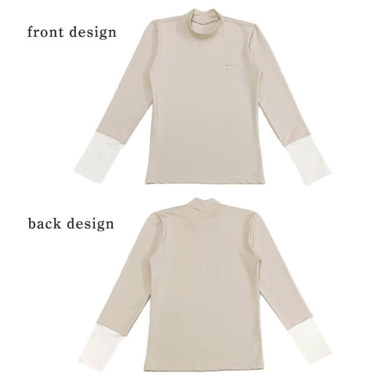 ゴルフウェア レディース 韓国 ハイネック モックネック Ｔシャツ 長袖 配色 バイカラー おしゃれ フェミニン エレガント 秋 春 冬 トップス_7