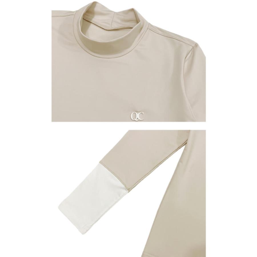 ゴルフウェア レディース 韓国 ハイネック モックネック Ｔシャツ 長袖 配色 バイカラー おしゃれ フェミニン エレガント 秋 春 冬 トップス_8