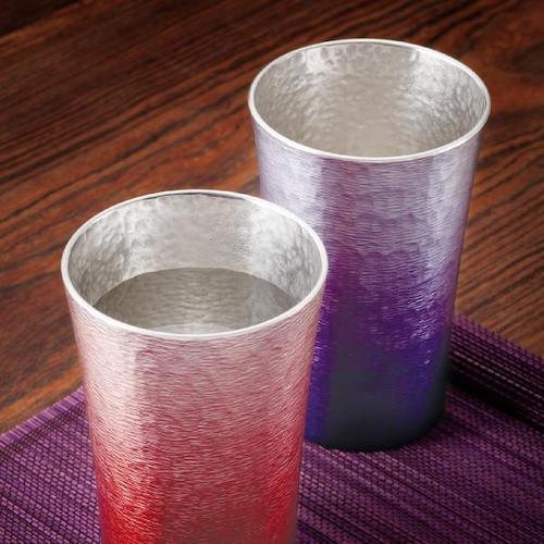 錫タンブラー 200ml ペア 2個セット 錫製タンブラー 酒器 ビールグラス 焼酎グラス 木箱入り ギフト 16-1-1 ・1113-030の画像