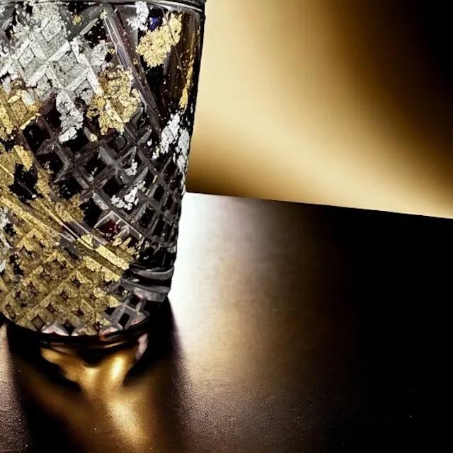 日本酒グラス 箔舞切子 280ml 約高さ9センチ ガラス食器 食洗機対応 塗り工房ふじい 箔舞切子 金箔 KR(G)-001 ダークブルー色の画像