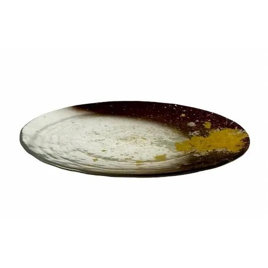 ロイヤルプレート 約直径24センチ 漆塗りの洋食器 漆ガラス食器 お皿 食洗機対応 塗り工房ふじい MAJO マジョ 金箔 グラデーションクリア色 Ｓサイズの画像