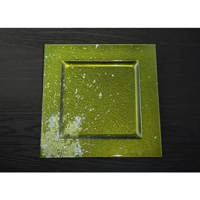 31センチ角ガラスプレート 約31.0×高さ1.5cm 漆塗り 漆ガラス食器 皿 食洗機対応 塗り工房ふじい マジョグリーン トルチェロプレート 金箔グリーン 73-A-001-G_2
