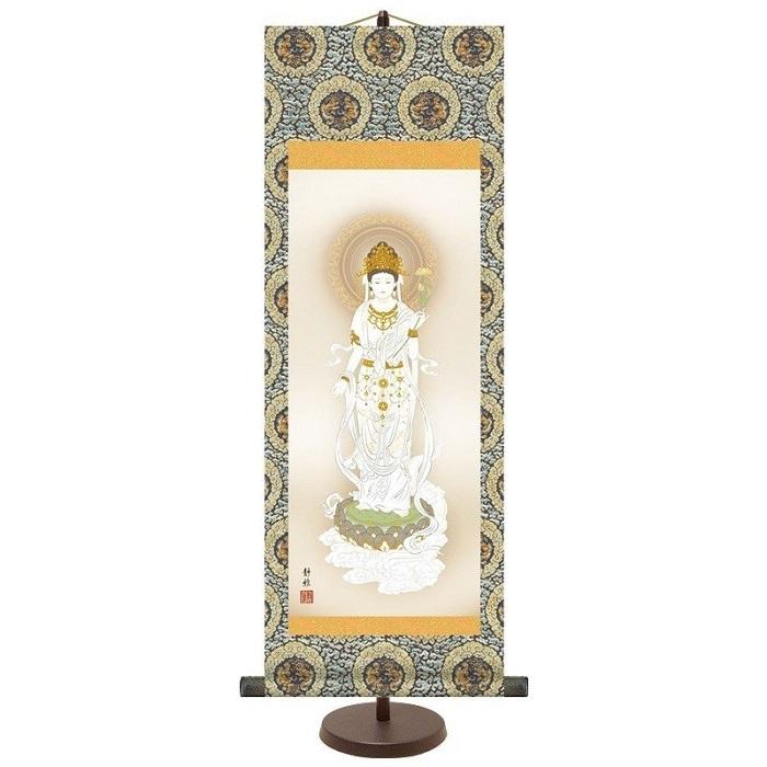 仏画 掛軸 和風モダン掛 「 白衣観音 (大) 」 スタンド付 作:阿部静雅 E6-013
