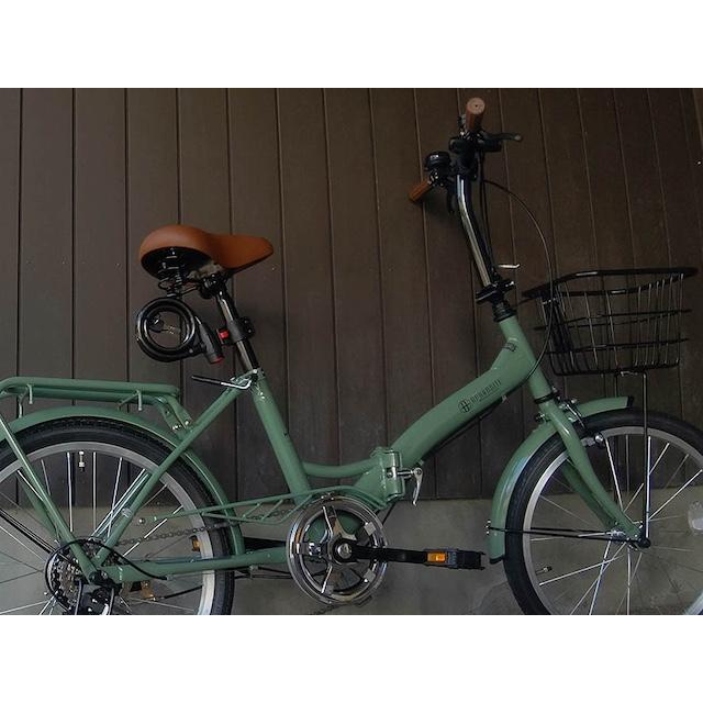 折り畳み自転車 20インチ シマノ6段変速機 カゴ付き LEDライト