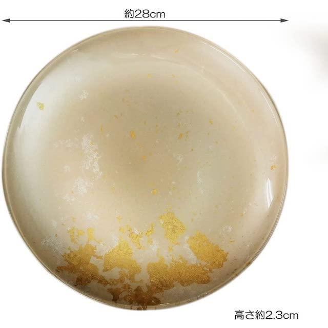 フラットプレート 約直径28センチ 漆塗りの洋食器 漆ガラス食器 お皿 食洗機対応  塗り工房ふじい MAJO マジョホワイト 金箔ホワイト色 Mサイズ 6-A-011の画像