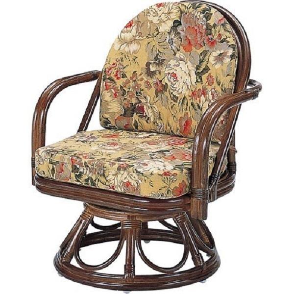 幅60×奥行55×高さ70cm (座面高34cm) ラウンドチェア 回転座椅子 ハイタイプ 今枝商店　籐 ラタン家具 S777B S-777B