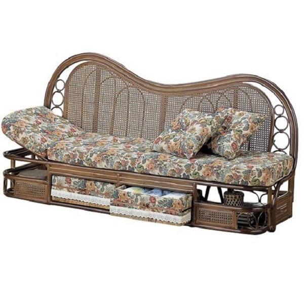 幅185×奥行60×高さ90cm (座面高39cm) 今枝商店　籐 ラタン家具 ソファ 3人掛け カウチソファー 幅185cmタイプ クッション２個付 Y614B Y-614B