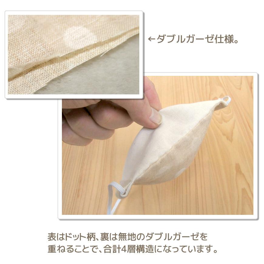 日本製 ガーゼマスク オーガニックコットン 2枚組 ドット ダブルガーゼ