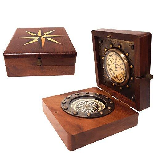 売れ筋ランキングも掲載中！ New (Square) Gift Vintage Watch & Compass Box Wooden Compass Ship Nautical コンパス（方位磁針）