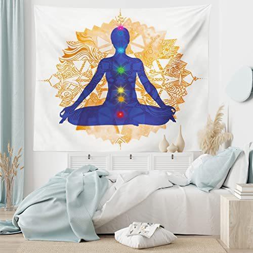 Ambesonne チャクラ装飾タペストリー チャクライラストパターン付きヨガ蓮華座ポーズのボディーシルエット 寝室 リビング 寮の壁掛け用 ブルー Ys Joyful Lab 通販 Yahoo ショッピング