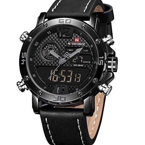 NAVIFORCEメンズファッション時計アナログデジタル多機能防水デュアルディスプレイカジュアルビジネス腕時計 black+grey+black ペアウォッチ