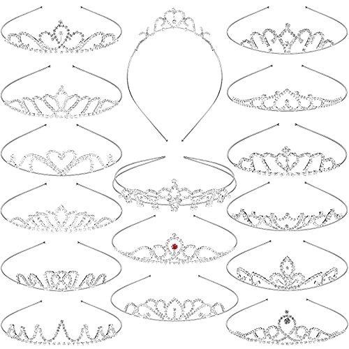 16 Pieces Girls Tiara Crown Silver Rhinestone Crystal Headband Princess Par