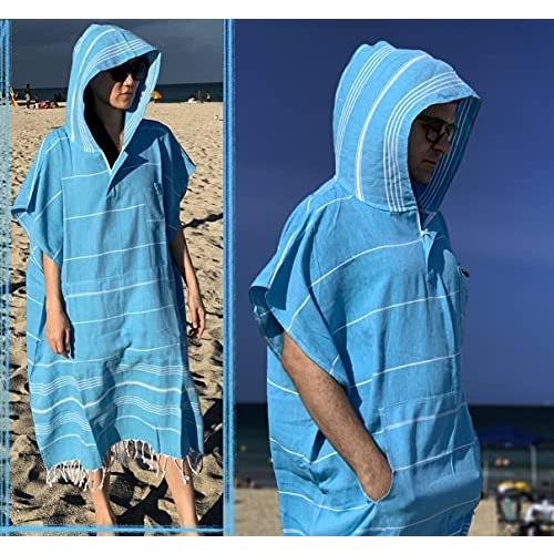 Large Surf Poncho Thin Turkish Cotton Beach Robe Hooded Wetsuit Changing