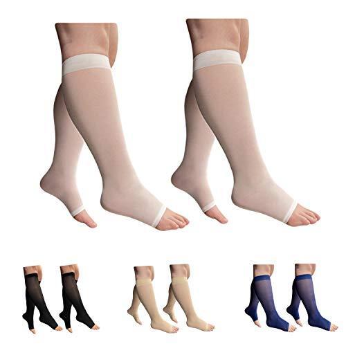 【新品】HealthyNees 2 Pair 8-15 mmHg Sheer Compression Leg Calf Shin Thin Open Toe 耐久性