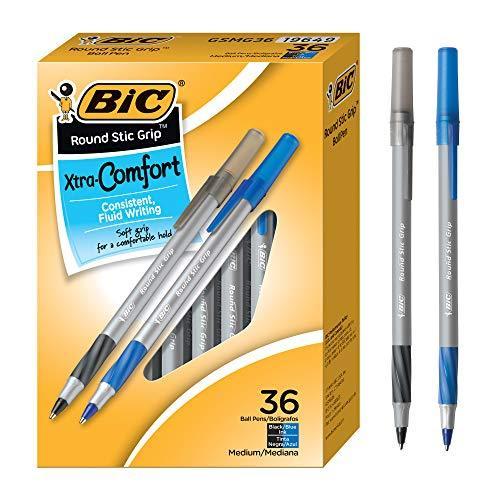 BIC Round Stic Grip Xtra Comfort Ballpoint Pen, Medium Point (1.2mm), Black
