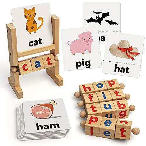 Coogam Wooden Reading Blocks Short Vowel Rods Spelling Games， Flash Cards T