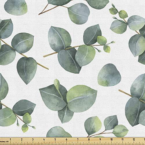 Ambesonne Leaf Fabric by The Yard, Watercolor Style Pattern Dollar Eucalypt