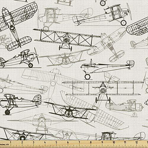 Ambesonne Airplane Fabric by The Yard, Old Fashioned Transportation Hand Dr