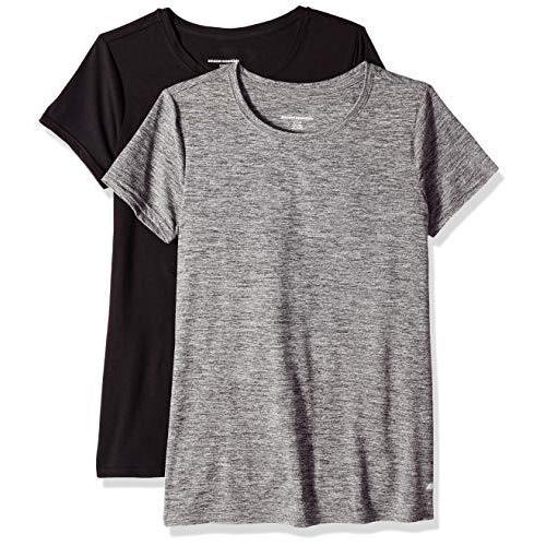 Amazon Essentials テックウェア クルーネック ストレッチ 半袖 Tシャツ 2枚組 レディース ブラック スペースダイ 4xl 500円引きクーポン