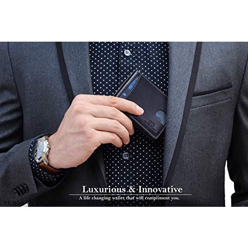 SERMAN BRANDS RFIDブロック スリム 二つ折り 本革 ミニマリスト フロントポケット財布 メンズ マネークリップ付き 薄型