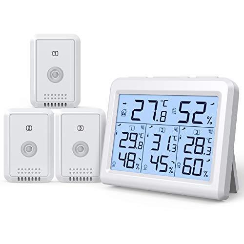 AMIR 屋内屋外温度計 3チャンネル 湿度モニター ワイヤレス 3センサー付き デジタル湿度計 液晶ディスプレイ付き ルーム温度計 湿度計 自宅 オ