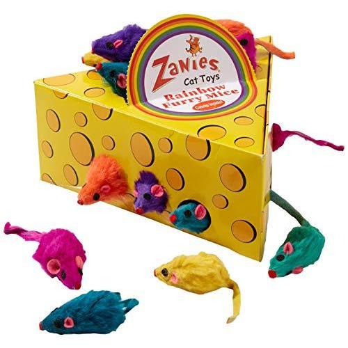 Zanies Cheese Wedge Display Boxes， 60 Rainbow-Fur Mice Toys for Cats by Zan