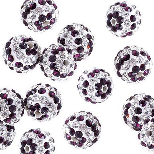 RUBYCA ストライプ ディスコボール クレイビーズ 10mm チェコクリスタル象嵌 100PCS パープル B10MM-STRIPE-35-100