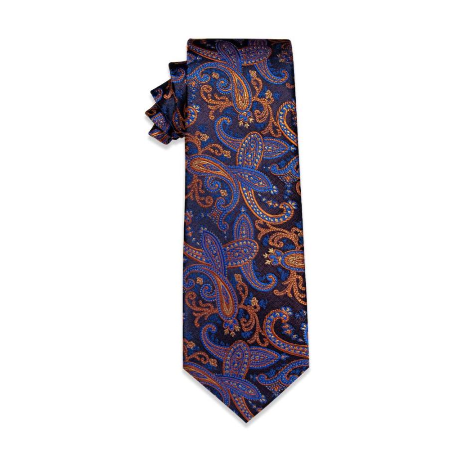 Orange and Blue Paisley Ties for Men Jacquard Woven Silk 【ミッド 