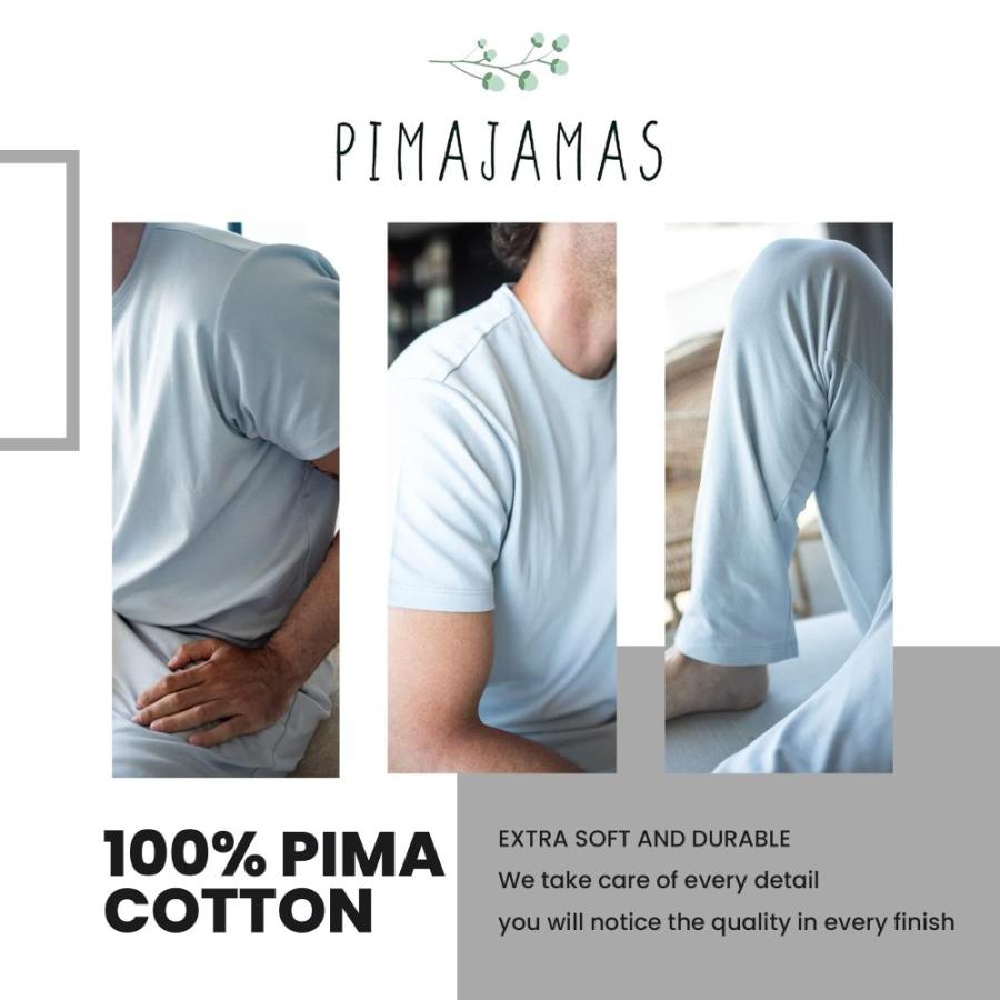 Pimajamas Pima Cotton Mens Pajama Pants & Short Set Mens Pajama Set Grey Me｜joyfullab｜03